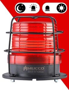 5 Mod Buzzer Sensörlü Kafesli Tepe Lambası 85-260V AC/DC - SNT-925-B-ND-KFS Kırmızı