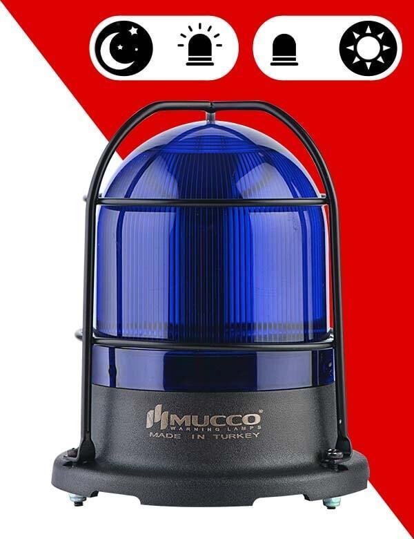 5 Mod Buzzer Sensörlü Kafesli Tepe Lambası 85-260V AC/DC - SNT-925-B-ND-KFS Mavi