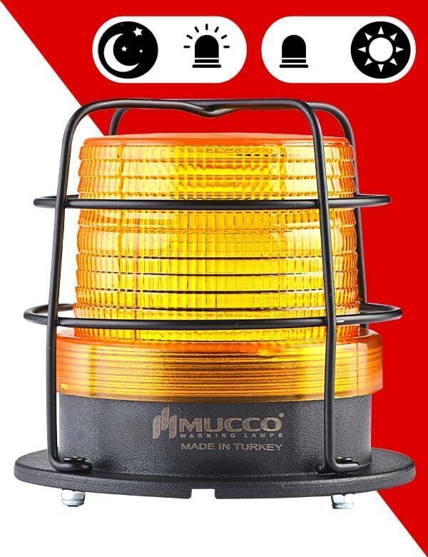 5 Mod Buzzer Sensörlü Kafesli Tepe Lambası 85-260V AC/DC - SNT-125-B-ND-KFS Sarı