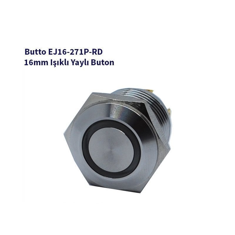 16 mm Led Işıklı Düz Kafa Yaylı Çelik Buton Kırmızı EJ16-271PT-RD