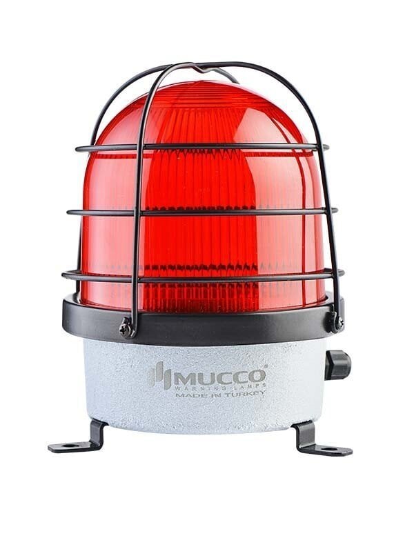 Buzzerlı Kafesli Çakar Döküm Tepe Lambası 85-260V AC/DC SNT-D12522-B-KFS Kırmızı