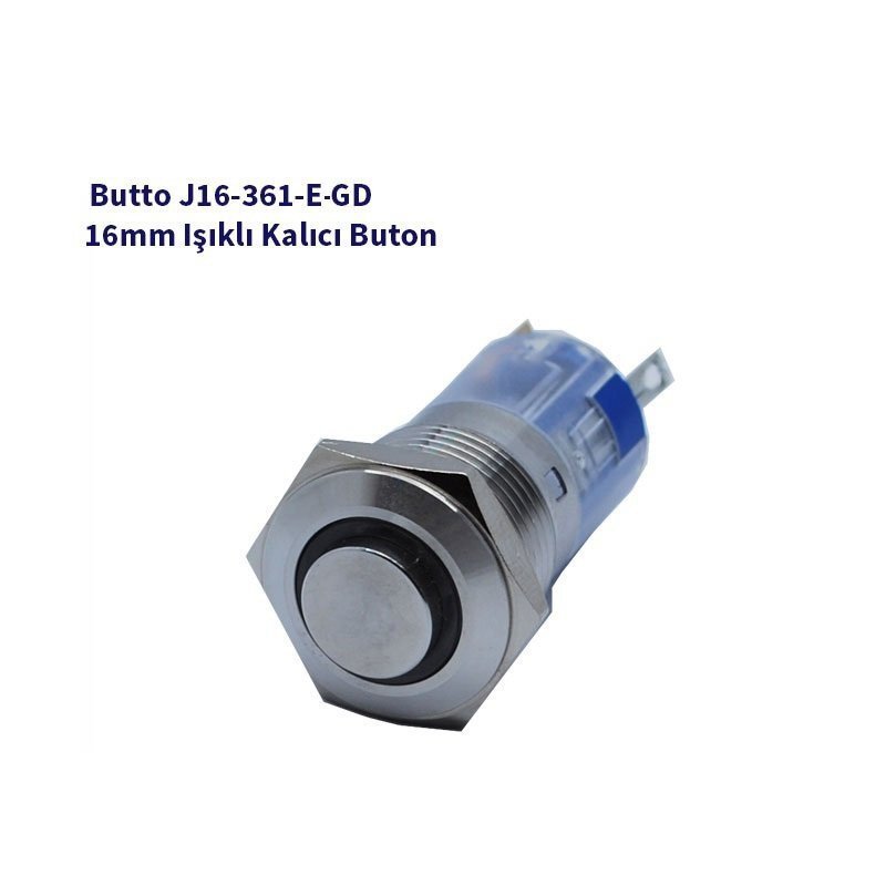 16 mm Led Işıklı ÇIKIK Kafa KALICI Buton YEŞİL J16-361-E-GD