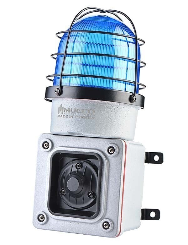 7 Sesli ışıklı Döküm Korna 48V DC SNT-ES12548-D Mavi